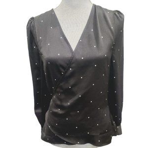 Stella & Dot Polka Dot Criss-cross Wrap Style Long Sleeve Blouse Top Size Medium
